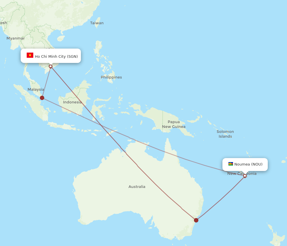 NOU-SGN flight routes