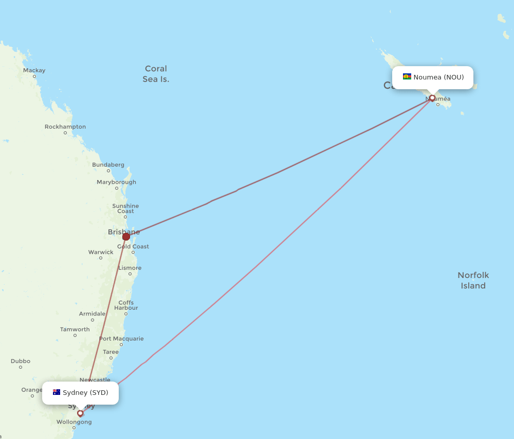 NOU-SYD flight routes