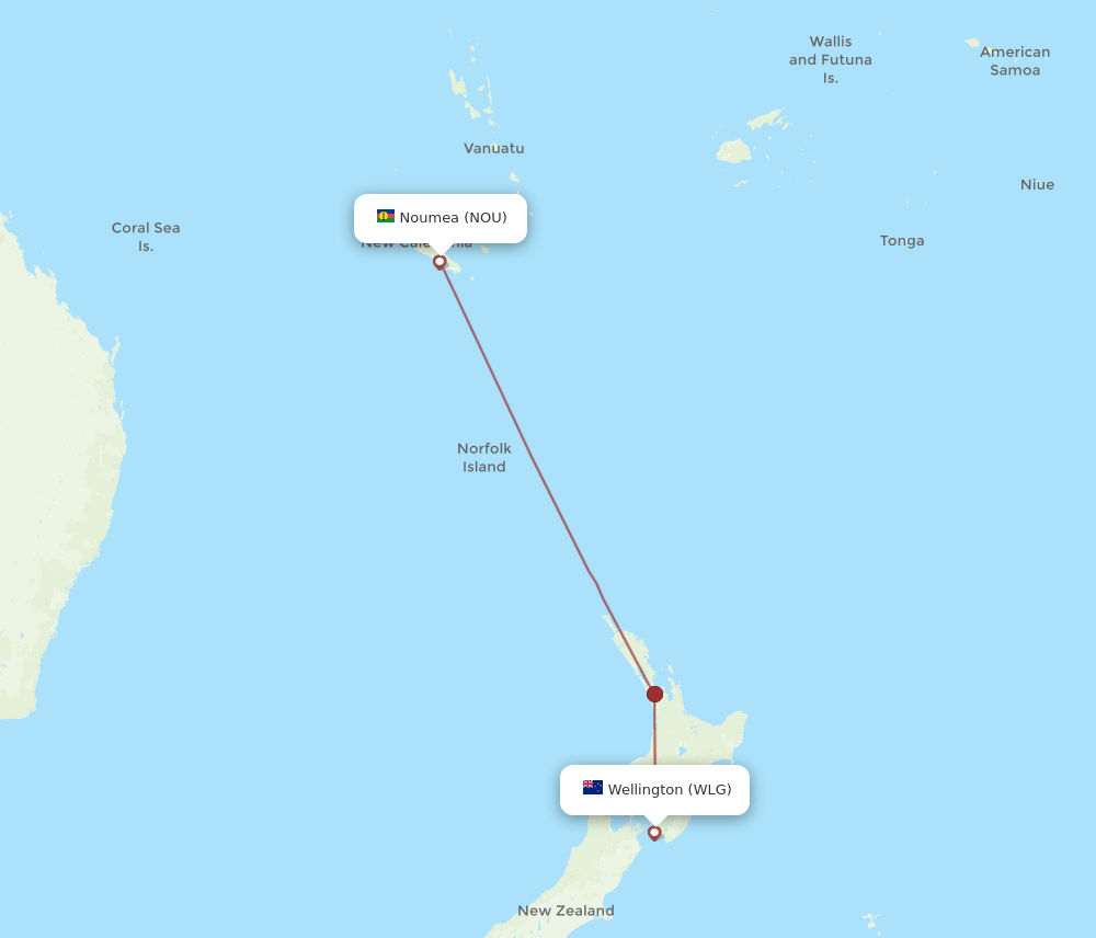 NOU to WLG flights and routes map