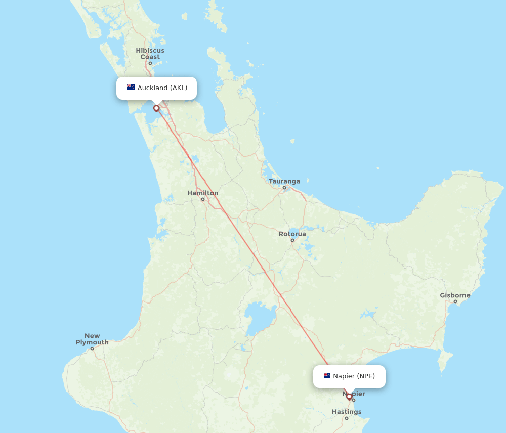 Napier - Auckland route map and flight paths
