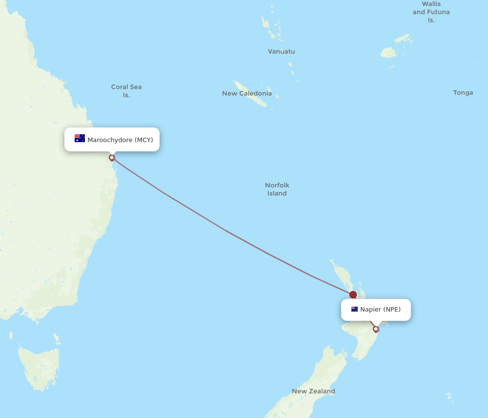 NPE to MCY flights and routes map