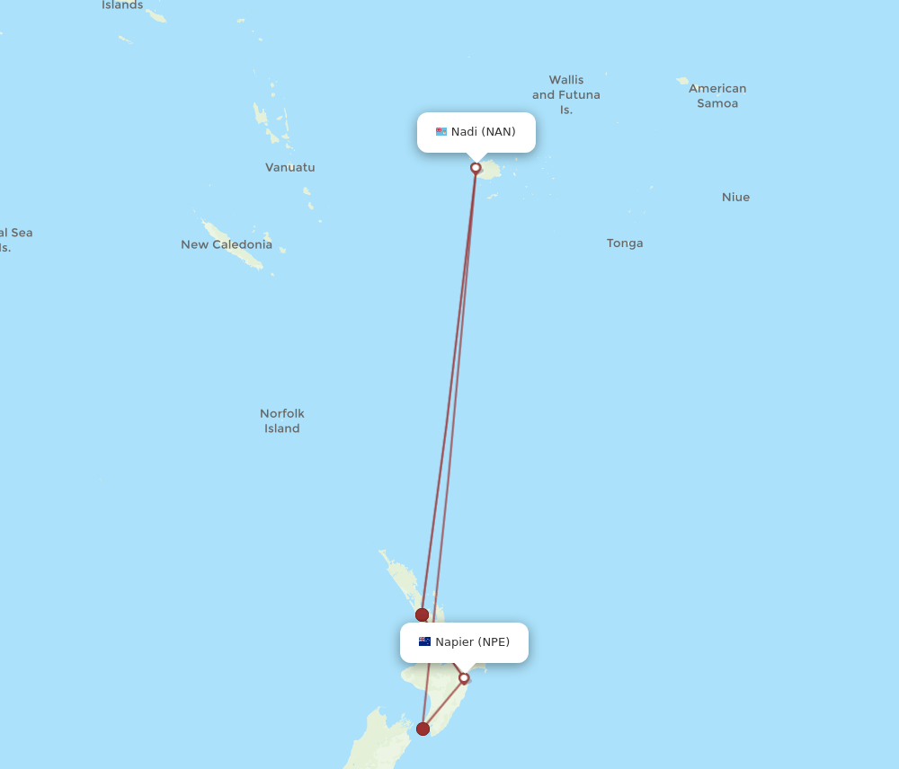 NPE to NAN flights and routes map