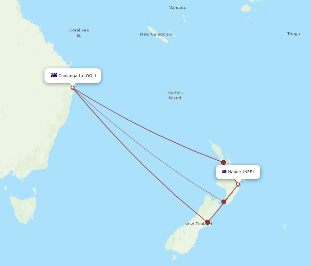 NPE to OOL flights and routes map