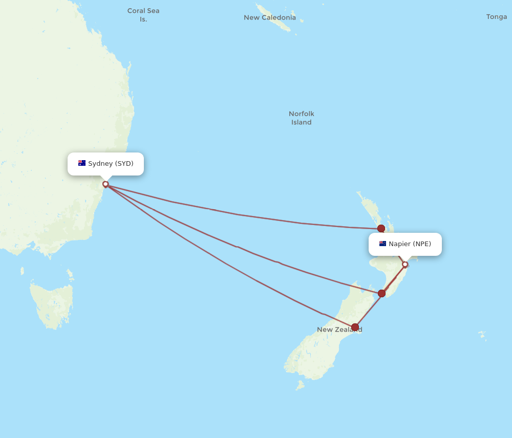 NPE to SYD flights and routes map