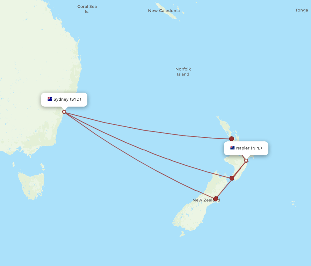 NPE-SYD flight routes