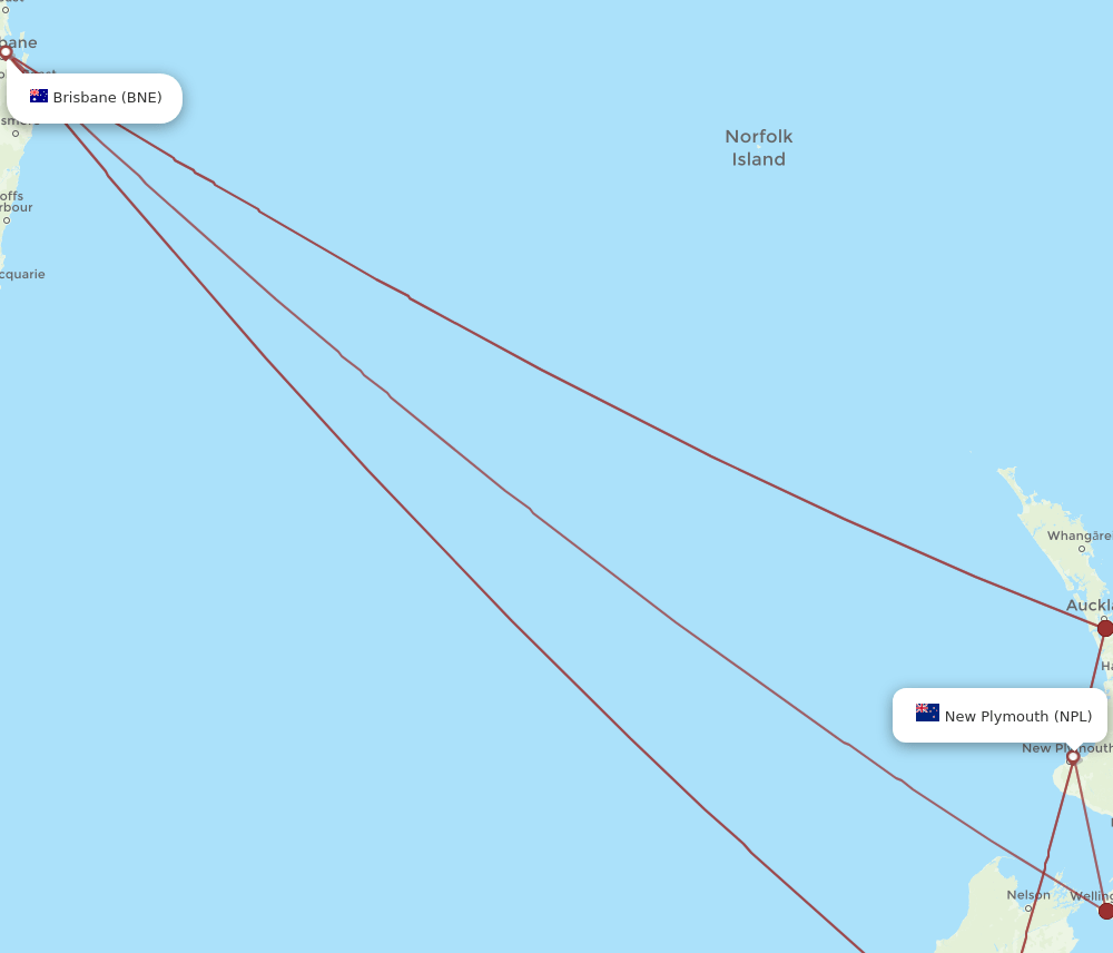 NPL to BNE flights and routes map