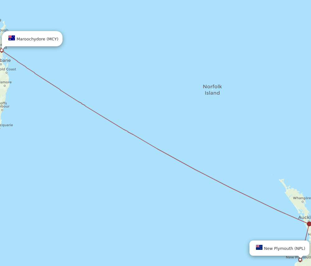 Sunshine Coast - New Plymouth route map and flight paths