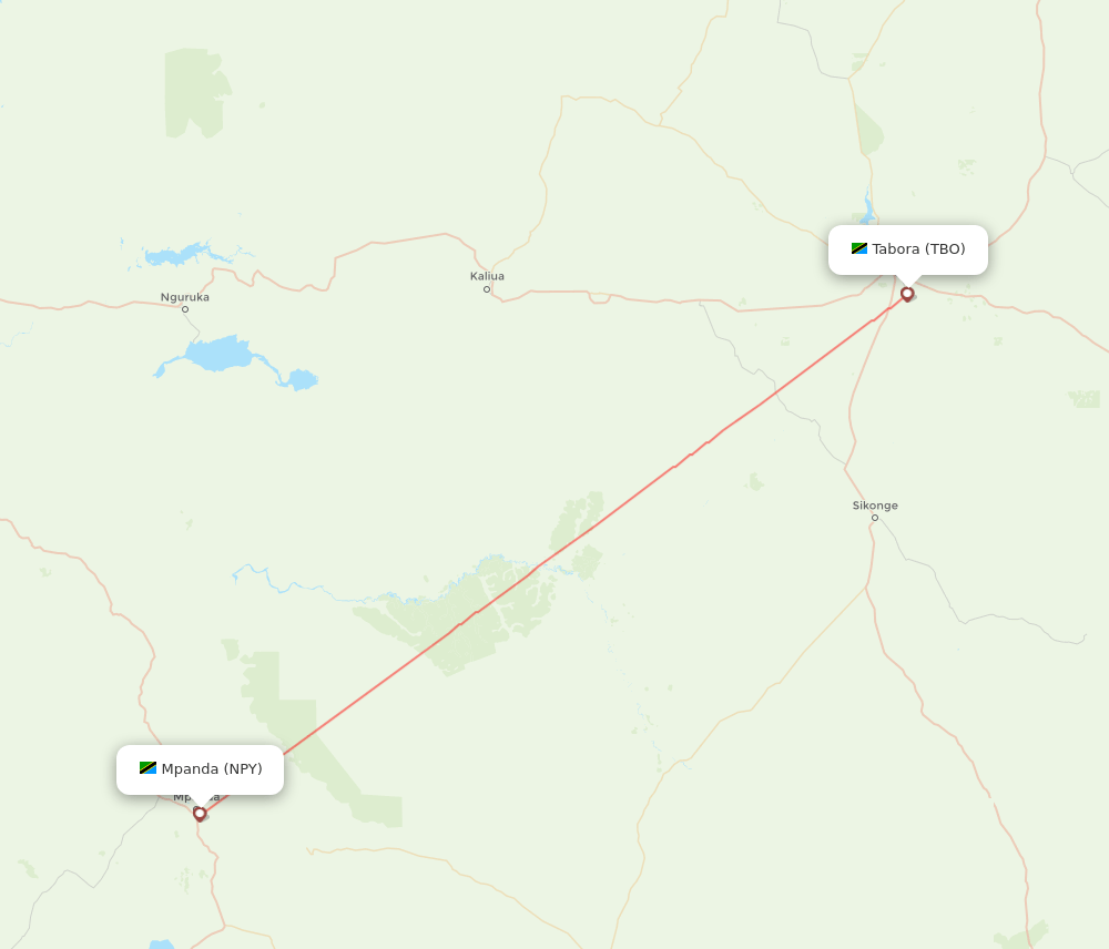 Mpanda - Tabora route map and flight paths