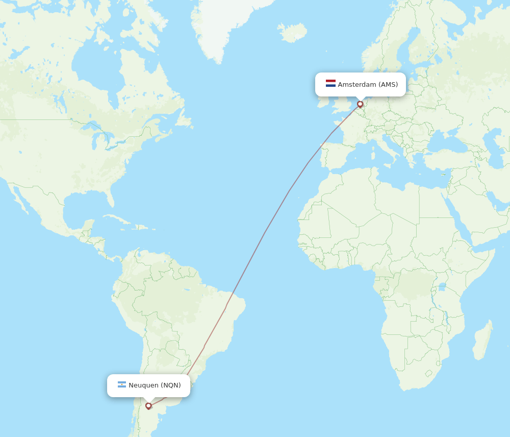 Amsterdam - Neuquen route map and flight paths