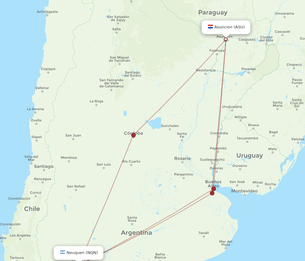 NQN to ASU flights and routes map