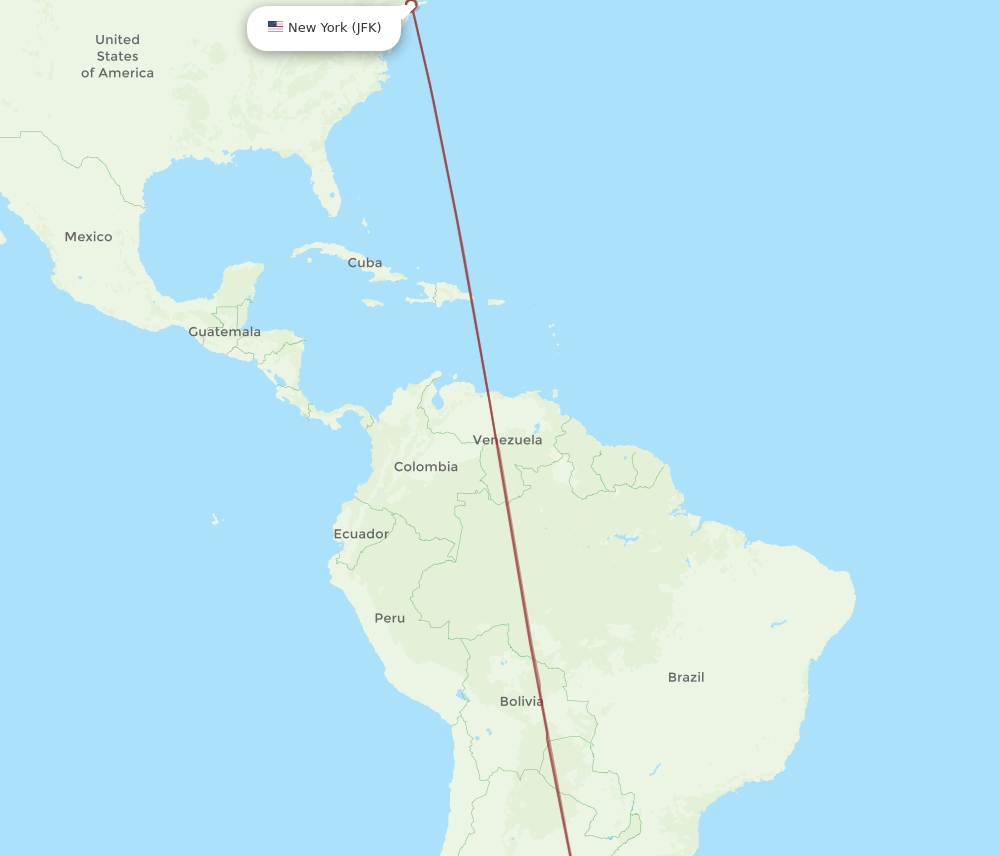 Neuquen - New York route map and flight paths