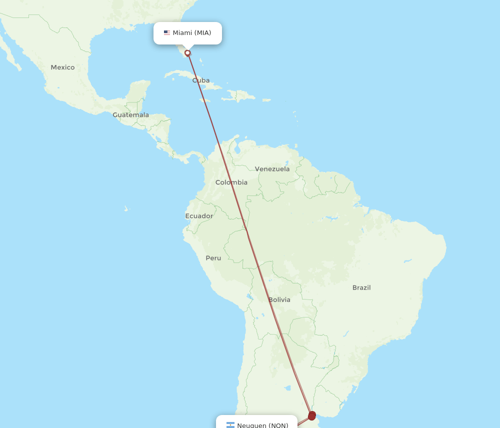Miami - Neuquen route map and flight paths