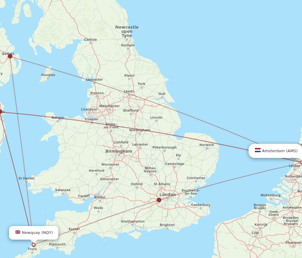 NQY-AMS flight routes