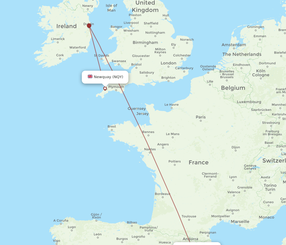 NQY-BCN flight routes