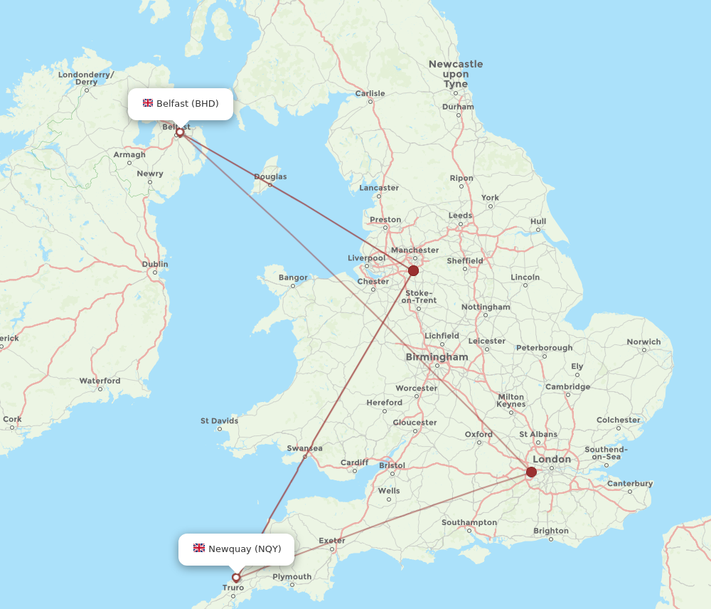 NQY to BHD flights and routes map
