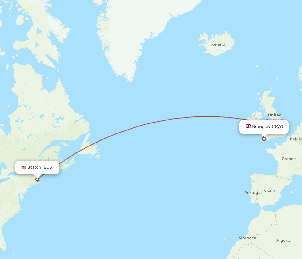 NQY-BOS flight routes