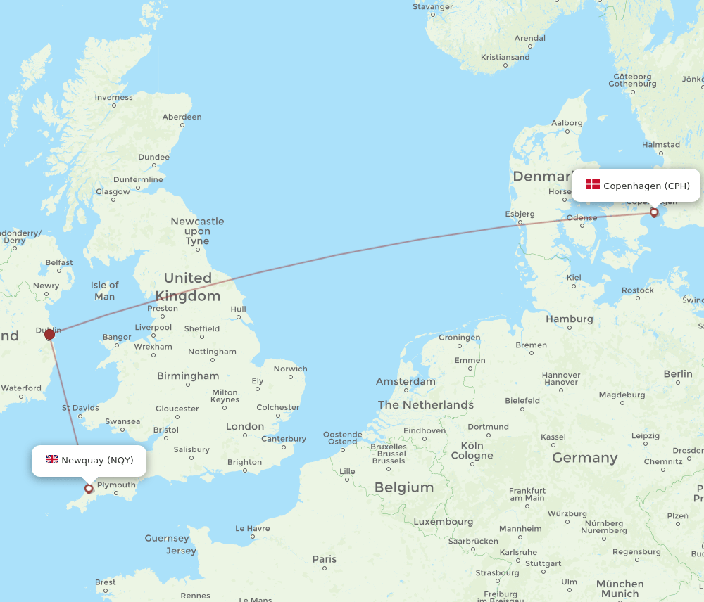 NQY-CPH flight routes