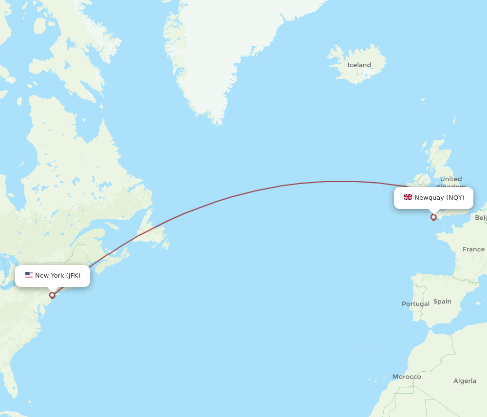 NQY-JFK flight routes