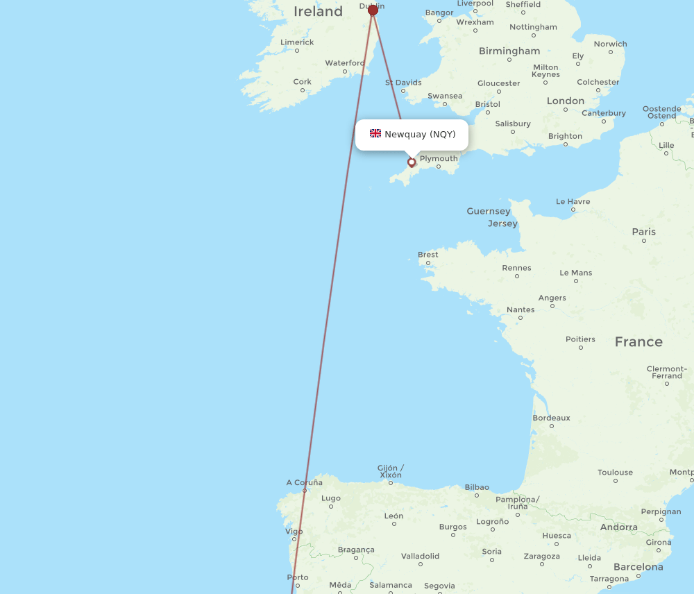 NQY-LIS flight routes