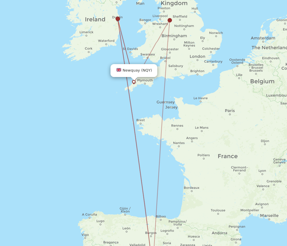 MAD to NQY flights and routes map