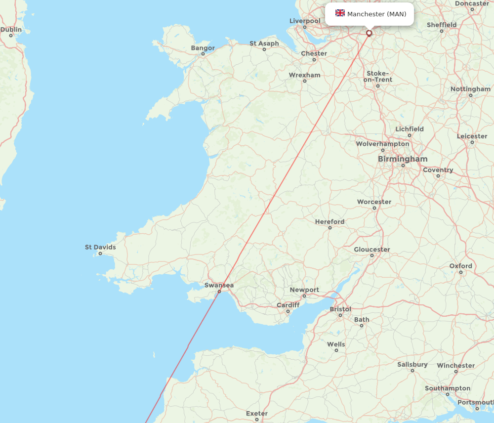 NQY-MAN flight routes
