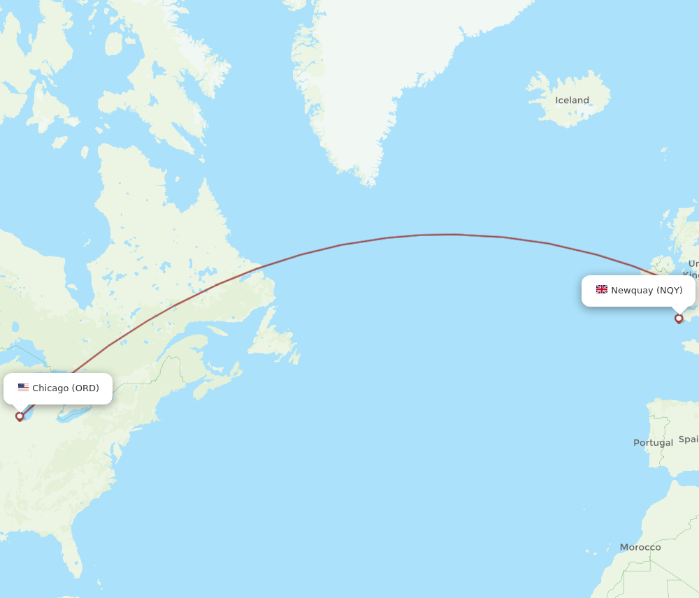 NQY-ORD flight routes