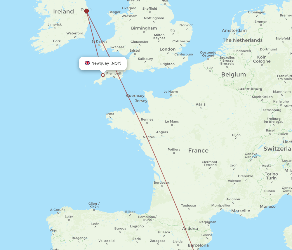 Palma de Mallorca - Newquay route map and flight paths