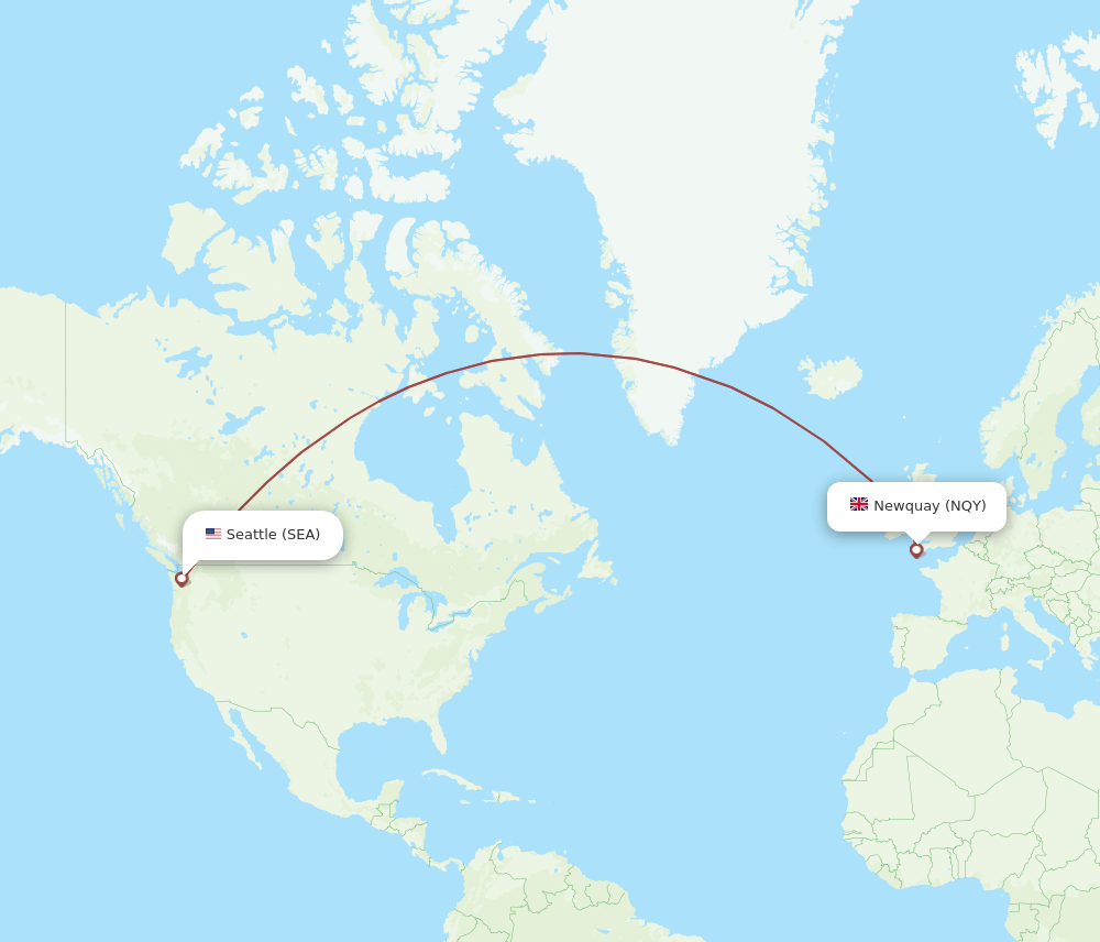 Seattle - Newquay route map and flight paths