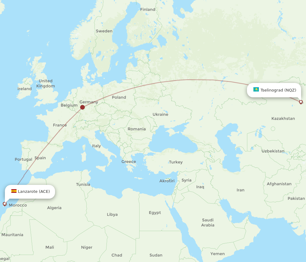 Lanzarote - Astana route map and flight paths