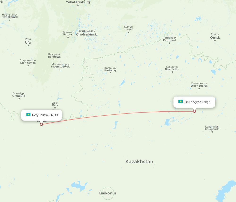 NQZ to AKX flights and routes map