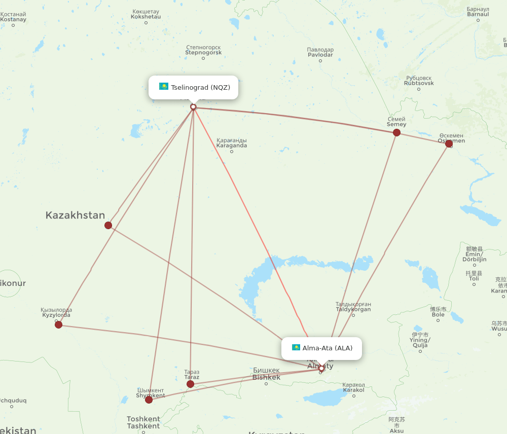 NQZ to ALA flights and routes map