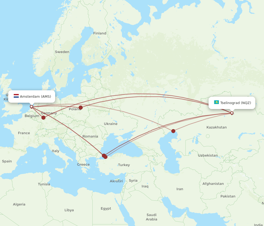 NQZ-AMS flight routes