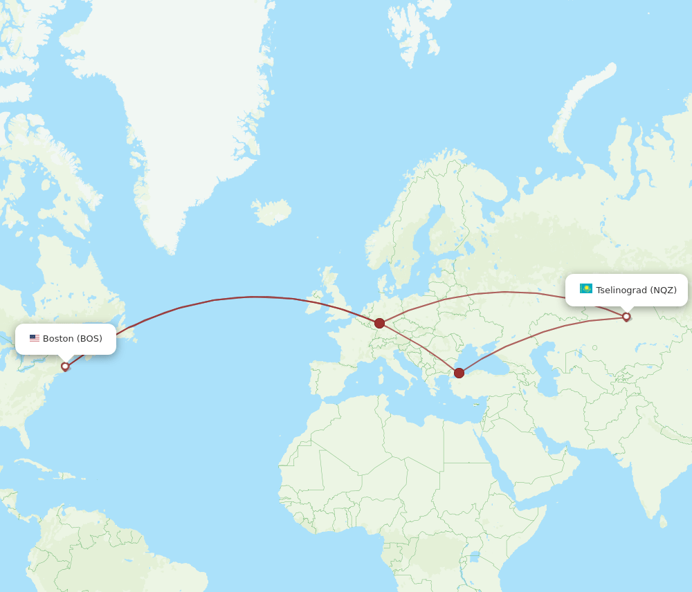NQZ to BOS flights and routes map
