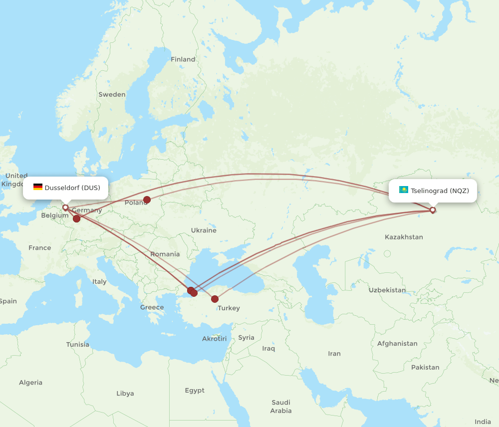 NQZ-DUS flight routes