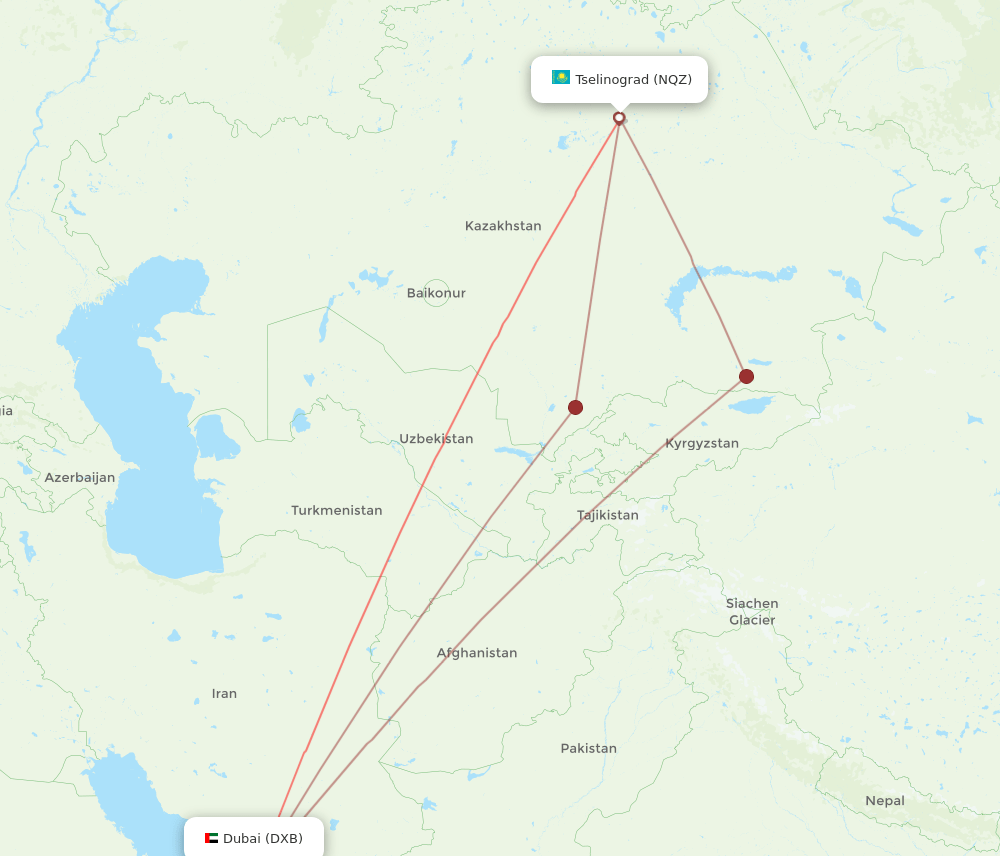 NQZ-DXB flight routes