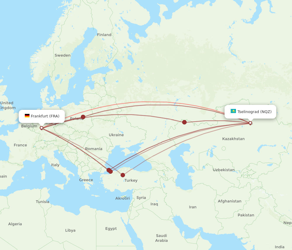 NQZ to FRA flights and routes map