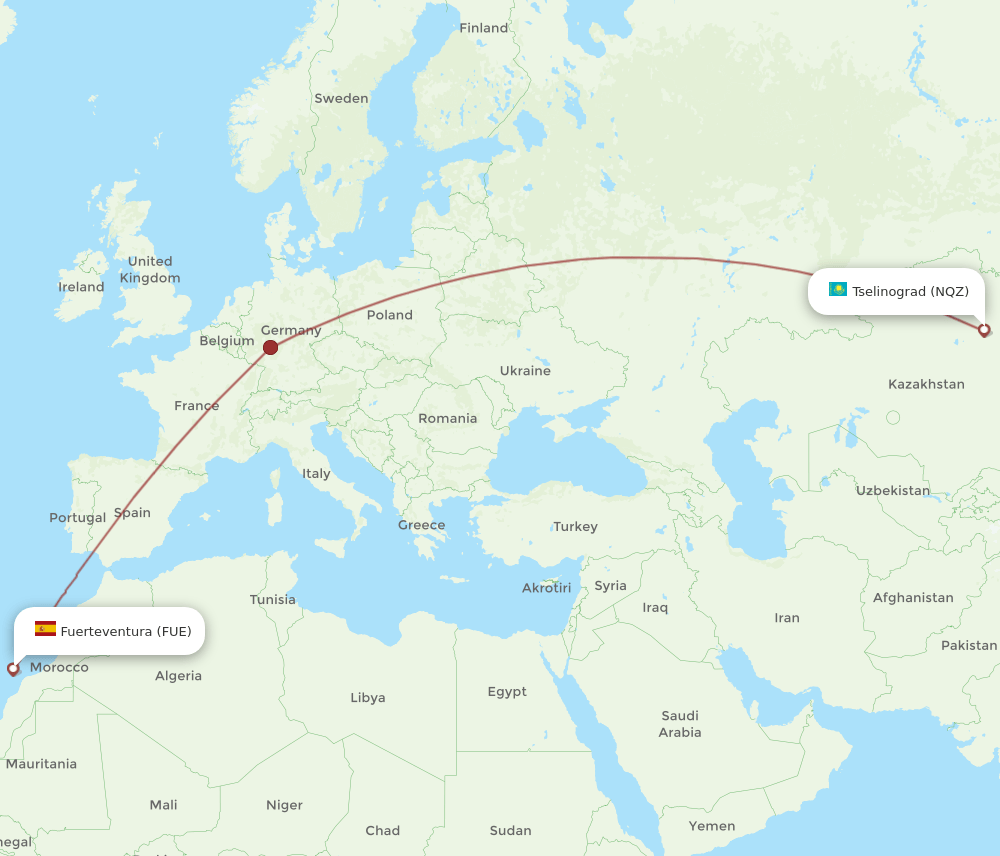 NQZ-FUE flight routes