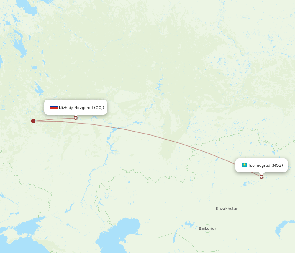 NQZ-GOJ flight routes