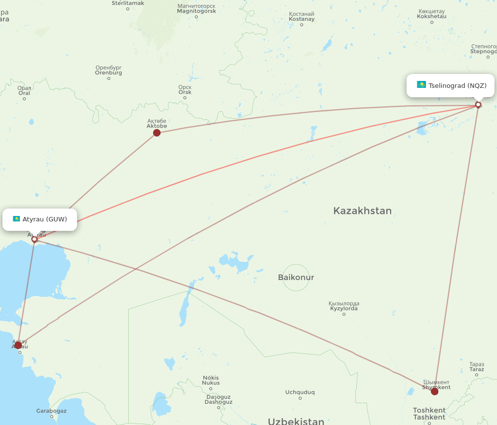 NQZ-GUW flight routes