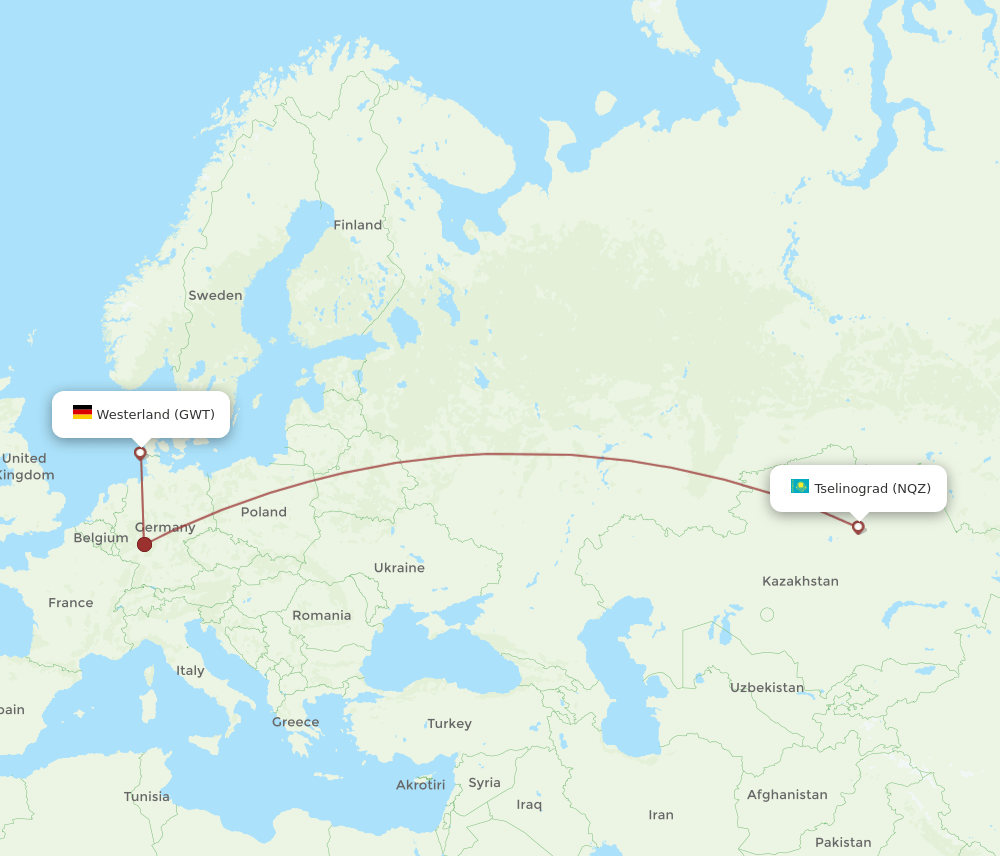 NQZ to GWT flights and routes map