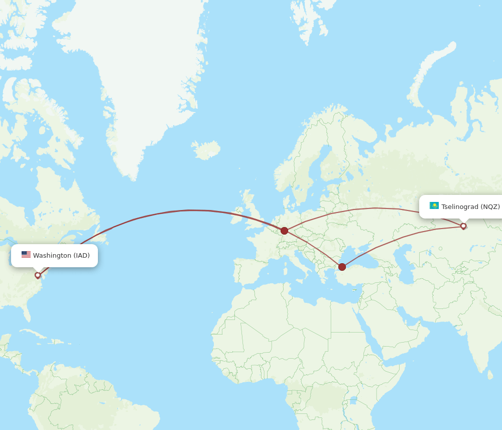 NQZ to IAD flights and routes map