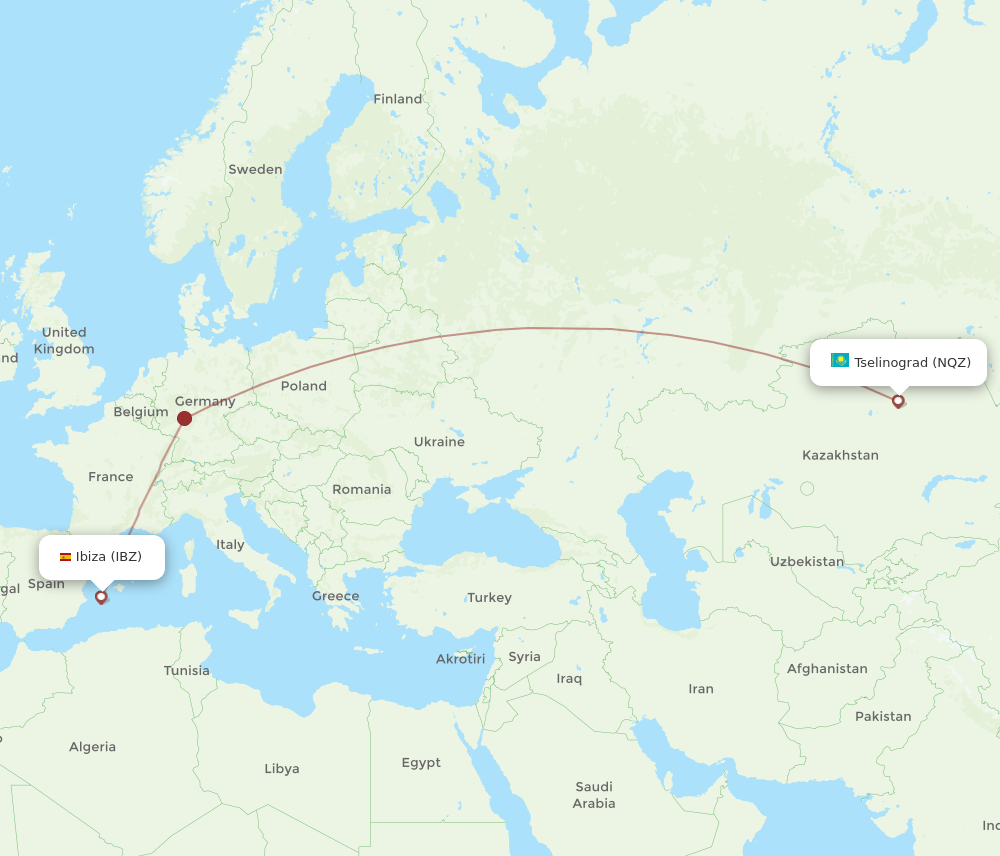 NQZ-IBZ flight routes