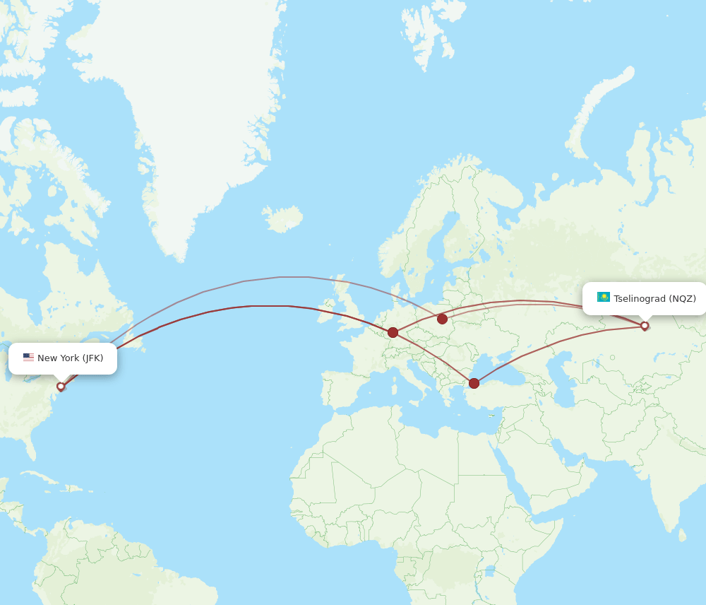 NQZ-JFK flight routes