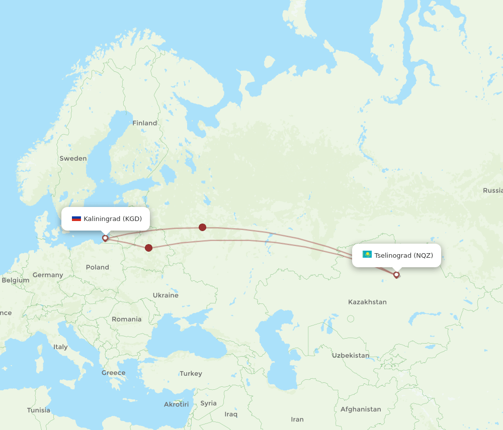 NQZ-KGD flight routes