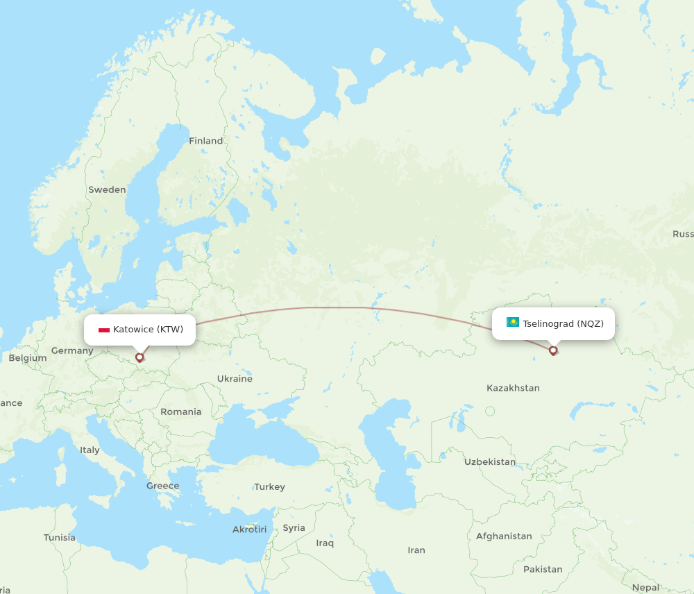 NQZ-KTW flight routes