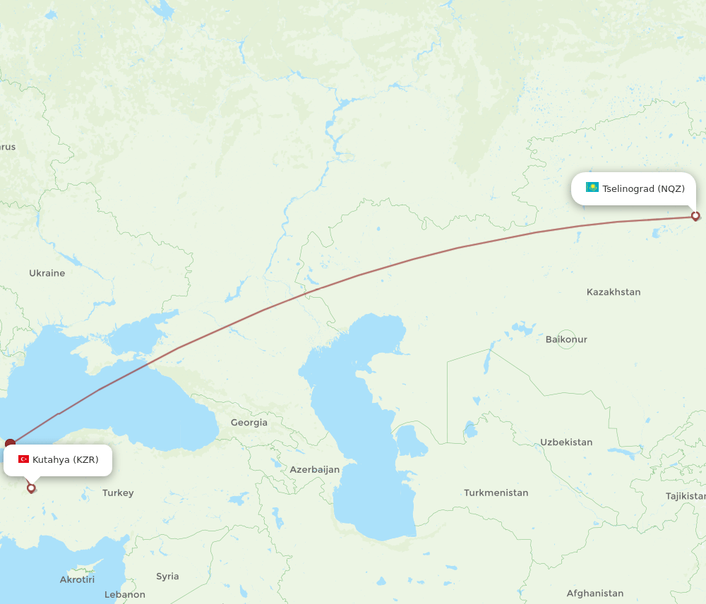 NQZ to KZR flights and routes map