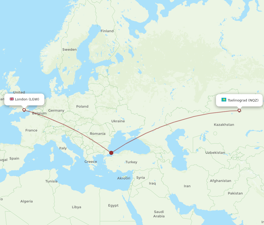 NQZ-LGW flight routes
