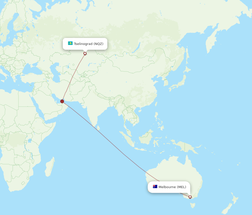 NQZ-MEL flight routes