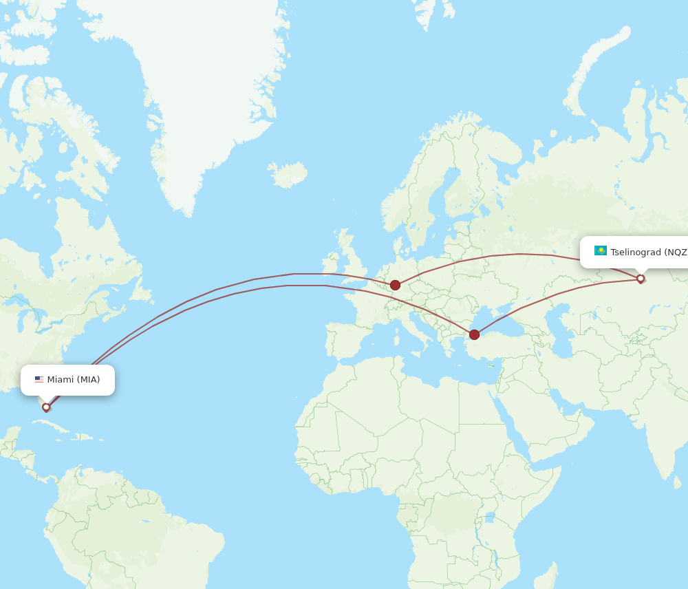 NQZ-MIA flight routes