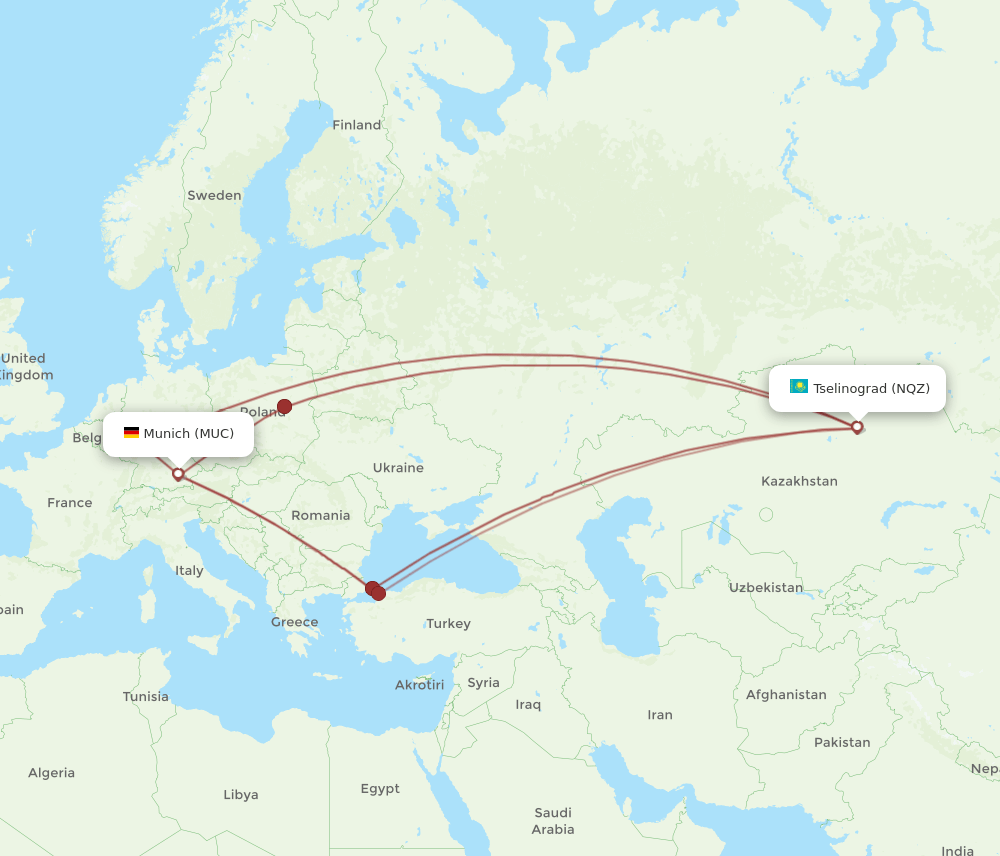 NQZ to MUC flights and routes map